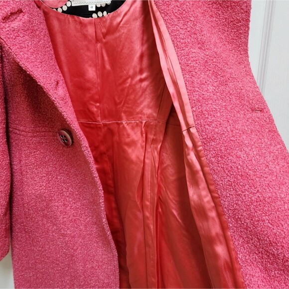 Milly Coat Women Sz 4 Pink Wool Silk Blend Double Breasted Button Lined Textured - Picture 9 of 13